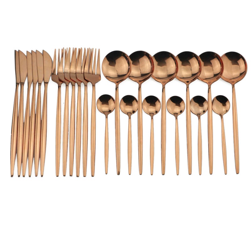 JANKNG 24-Piece Flatware Set, 18/0 Stainless Steel Knife Fork Spoon Teaspoon Silverware Set, Service for 6, MIrror Rose - Image 1